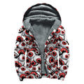 Scary Red Eyeball Pattern Print Sherpa Lined Zip Up Hoodie