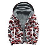 Scary Red Eyeball Pattern Print Sherpa Lined Zip Up Hoodie