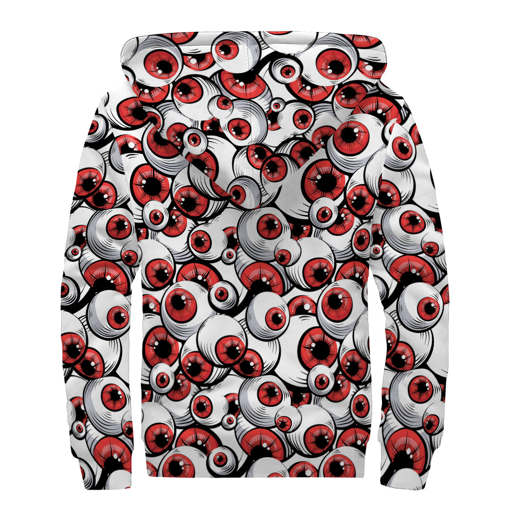 Scary Red Eyeball Pattern Print Sherpa Lined Zip Up Hoodie