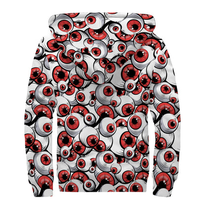 Scary Red Eyeball Pattern Print Sherpa Lined Zip Up Hoodie