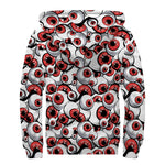 Scary Red Eyeball Pattern Print Sherpa Lined Zip Up Hoodie