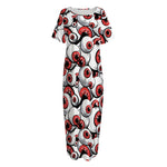 Scary Red Eyeball Pattern Print Short Sleeve Long Nightdress