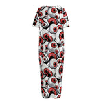 Scary Red Eyeball Pattern Print Short Sleeve Long Nightdress