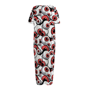 Scary Red Eyeball Pattern Print Short Sleeve Long Nightdress