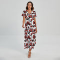 Scary Red Eyeball Pattern Print Short Sleeve Maxi Dress