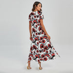 Scary Red Eyeball Pattern Print Short Sleeve Maxi Dress