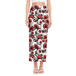 Scary Red Eyeball Pattern Print Side Slit Maxi Skirt