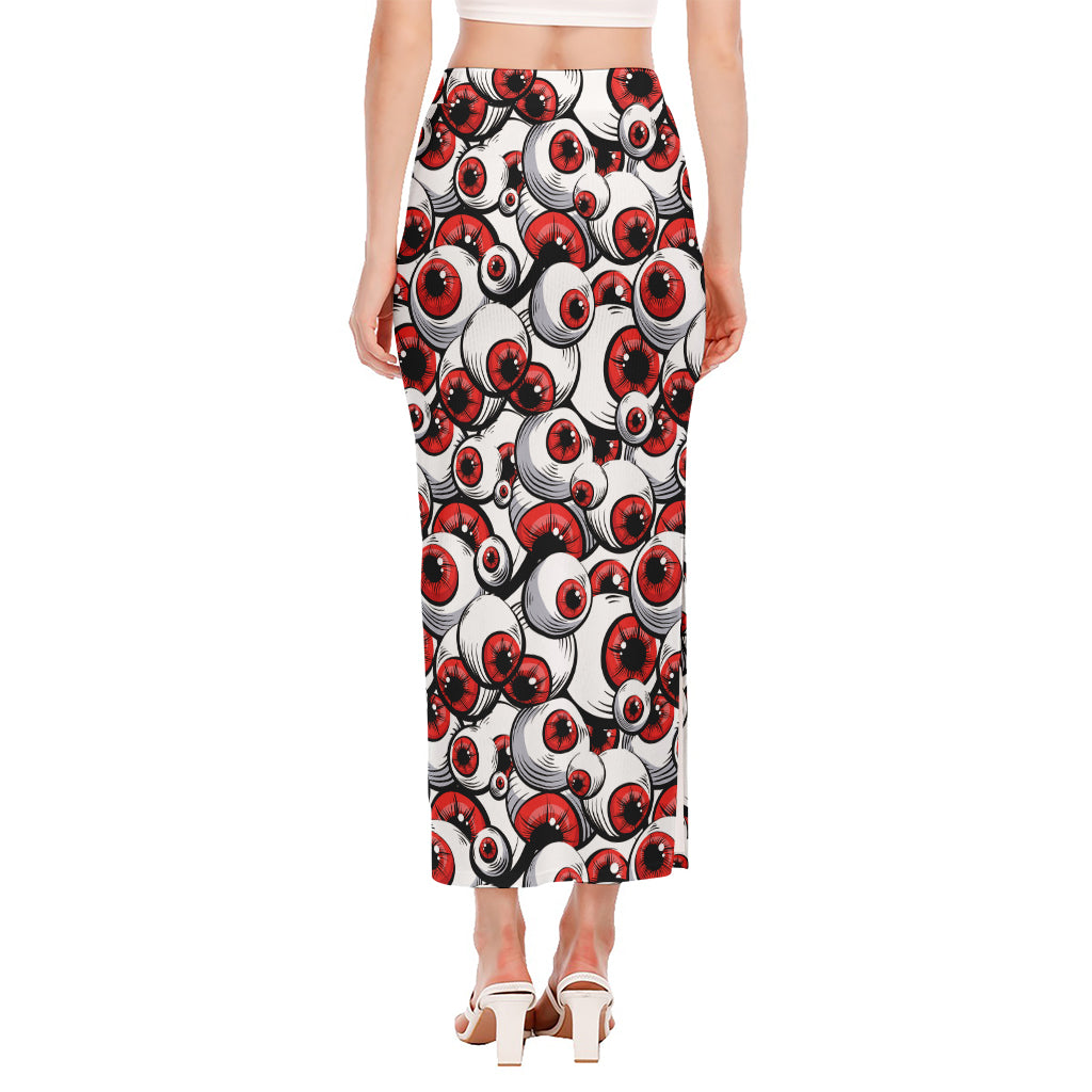 Scary Red Eyeball Pattern Print Side Slit Maxi Skirt