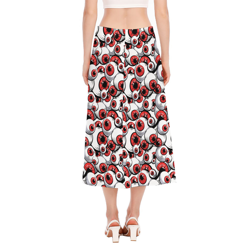 Scary Red Eyeball Pattern Print Side Slit Midi Skirt