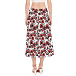 Scary Red Eyeball Pattern Print Side Slit Midi Skirt