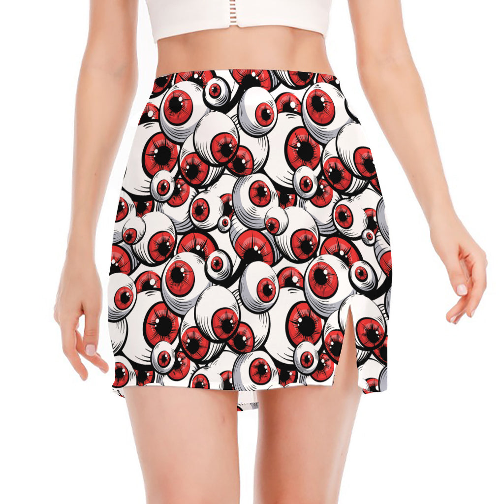 Scary Red Eyeball Pattern Print Side Slit Mini Skirt