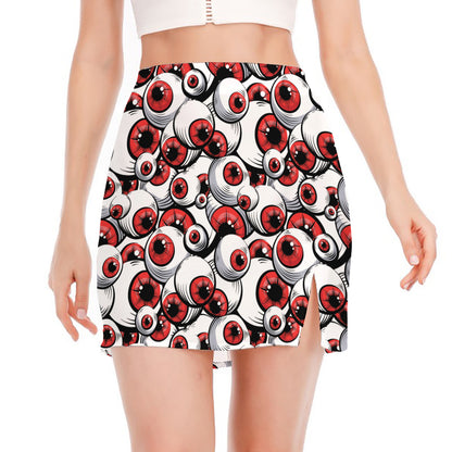 Scary Red Eyeball Pattern Print Side Slit Mini Skirt