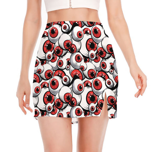 Scary Red Eyeball Pattern Print Side Slit Mini Skirt