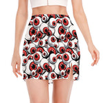 Scary Red Eyeball Pattern Print Side Slit Mini Skirt