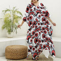 Scary Red Eyeball Pattern Print Silk V-Neck Kaftan Dress