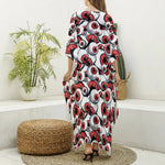 Scary Red Eyeball Pattern Print Silk V-Neck Kaftan Dress
