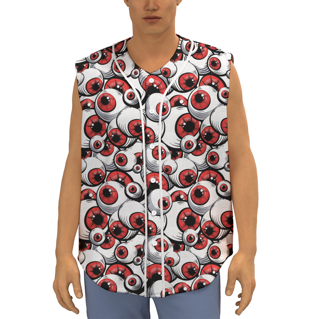 Scary Red Eyeball Pattern Print Sleeveless Baseball Jersey