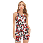 Scary Red Eyeball Pattern Print Sleeveless One Piece Swimsuit