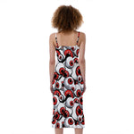 Scary Red Eyeball Pattern Print Slim Fit Midi Cami Dress