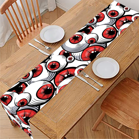 Scary Red Eyeball Pattern Print Table Runner