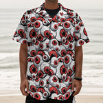 Scary Red Eyeball Pattern Print Textured Short Sleeve Shirt