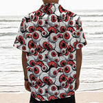 Scary Red Eyeball Pattern Print Textured Short Sleeve Shirt