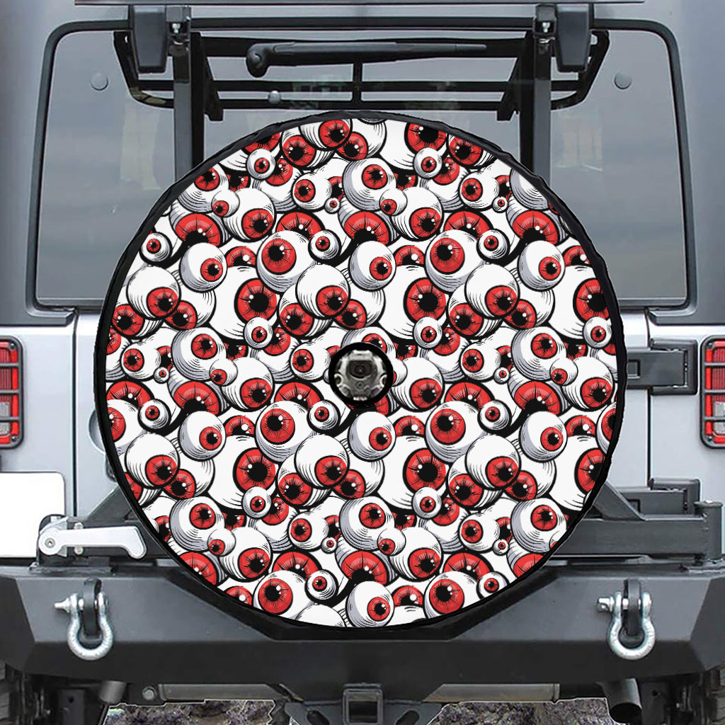 Scary Red Eyeball Pattern Print Tire Cover With Camera Hole