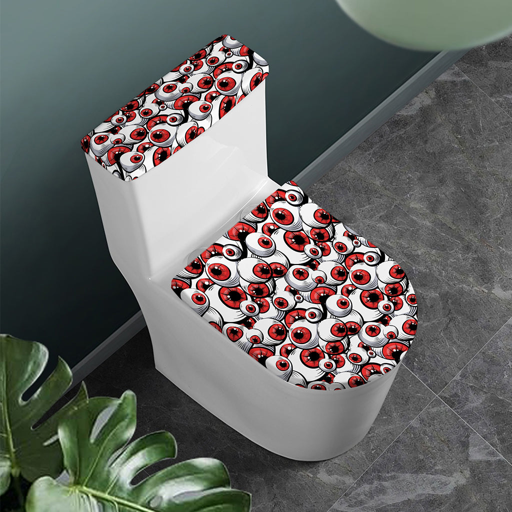 Scary Red Eyeball Pattern Print Toilet Lid And Tank Cover Set