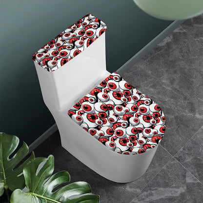 Scary Red Eyeball Pattern Print Toilet Lid And Tank Cover Set