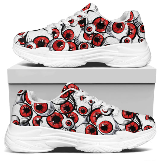 Scary Red Eyeball Pattern Print White Chunky Shoes
