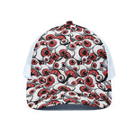 Scary Red Eyeball Pattern Print White Mesh Trucker Cap