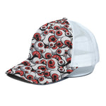 Scary Red Eyeball Pattern Print White Mesh Trucker Cap