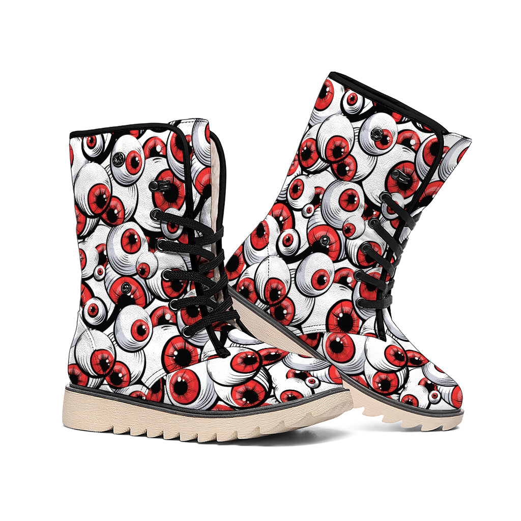 Scary Red Eyeball Pattern Print Winter Boots