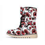 Scary Red Eyeball Pattern Print Winter Boots
