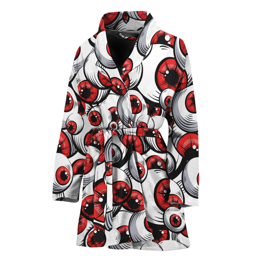 Scary Red Eyeball Pattern Print Women's Bathrobe