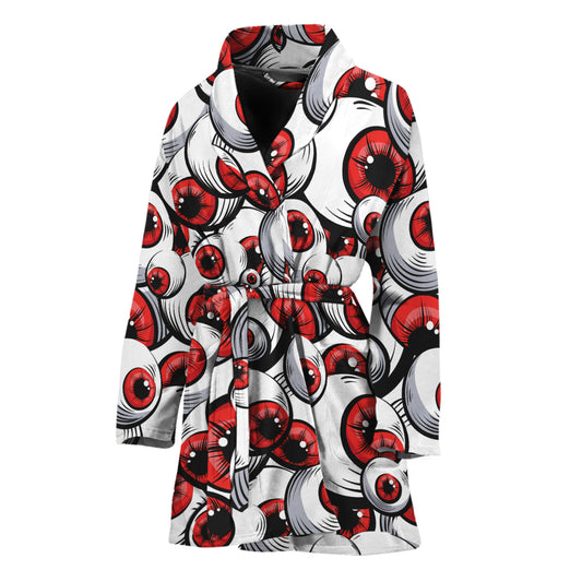 Scary Red Eyeball Pattern Print Women's Bathrobe