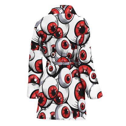 Scary Red Eyeball Pattern Print Women's Bathrobe