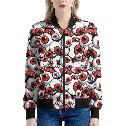 Scary Red Eyeball Pattern Print Women's Bomber Jacket