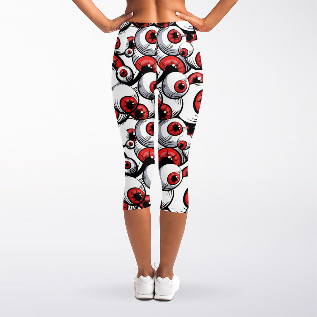 Scary Red Eyeball Pattern Print Women's Capri Leggings