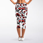 Scary Red Eyeball Pattern Print Women's Capri Leggings