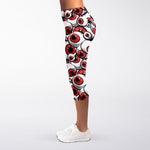 Scary Red Eyeball Pattern Print Women's Capri Leggings