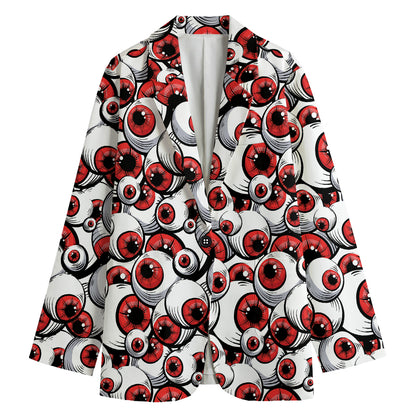 Scary Red Eyeball Pattern Print Women's Cotton Blazer