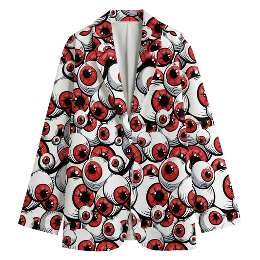 Scary Red Eyeball Pattern Print Women's Cotton Blazer