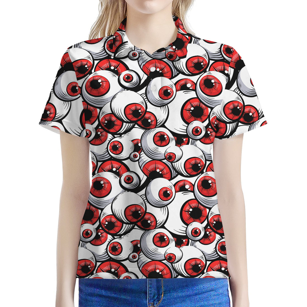 Scary Red Eyeball Pattern Print Women's Polo Shirt