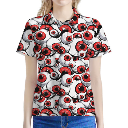 Scary Red Eyeball Pattern Print Women's Polo Shirt