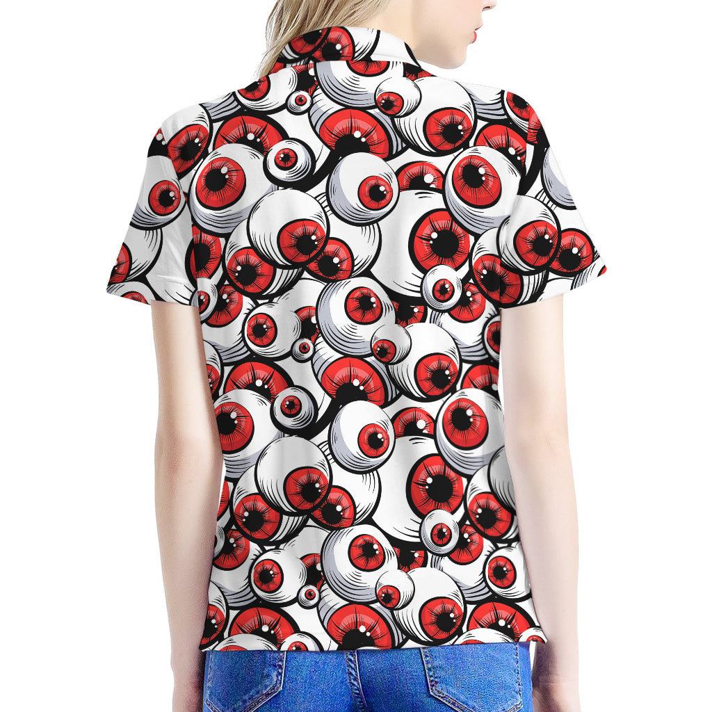 Scary Red Eyeball Pattern Print Women's Polo Shirt