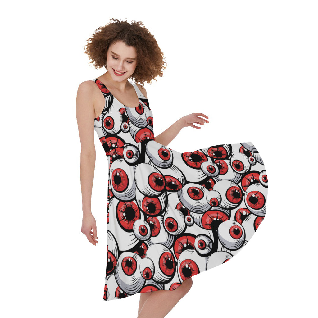 Scary Red Eyeball Pattern Print Women's Sleeveless Dress