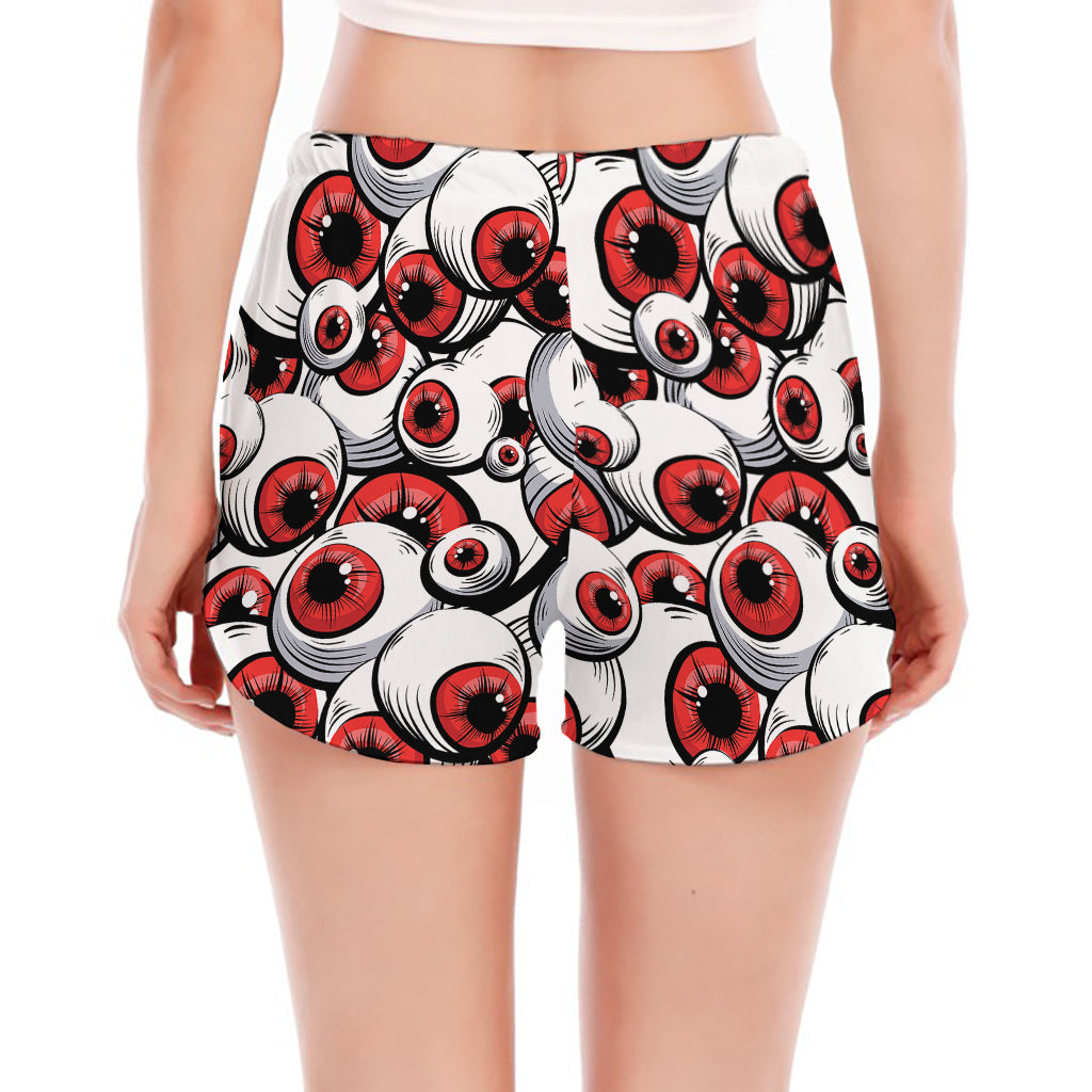 Scary Red Eyeball Pattern Print Women's Split Running Shorts