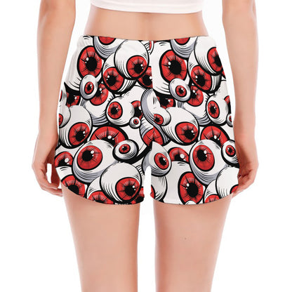 Scary Red Eyeball Pattern Print Women's Split Running Shorts
