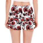 Scary Red Eyeball Pattern Print Women's Split Running Shorts